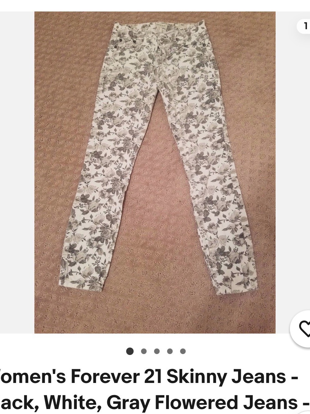 Forever 21 White and Gray Floral Skinny Jeans